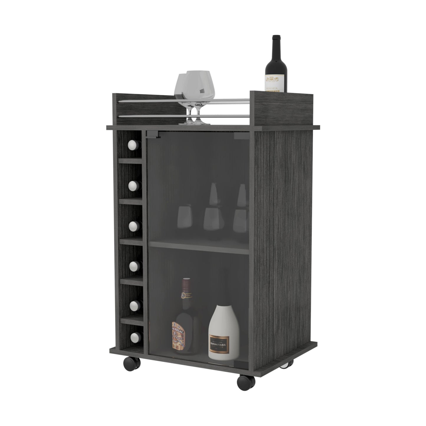 Gray Rolling Bar Cart With Wine Storage