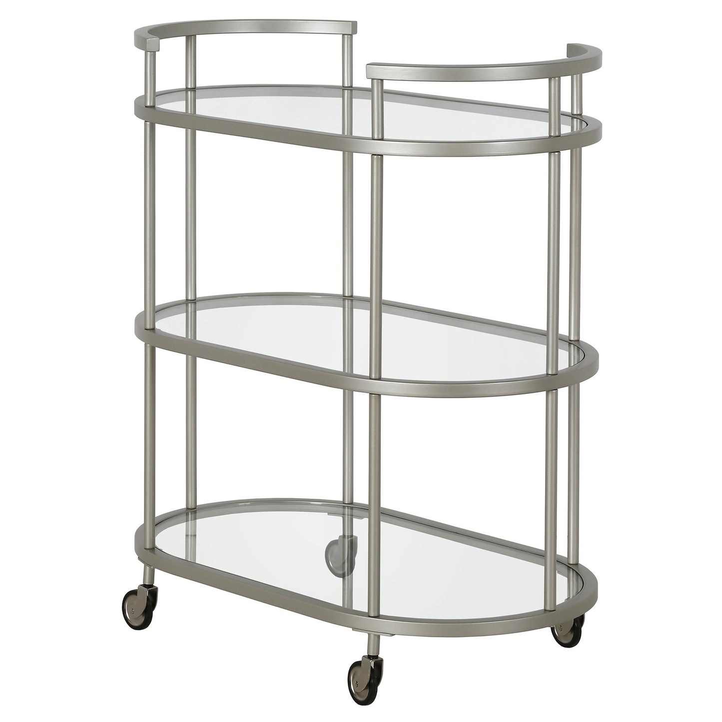 Nickel Steel And Glass Oval Rolling Bar Cart