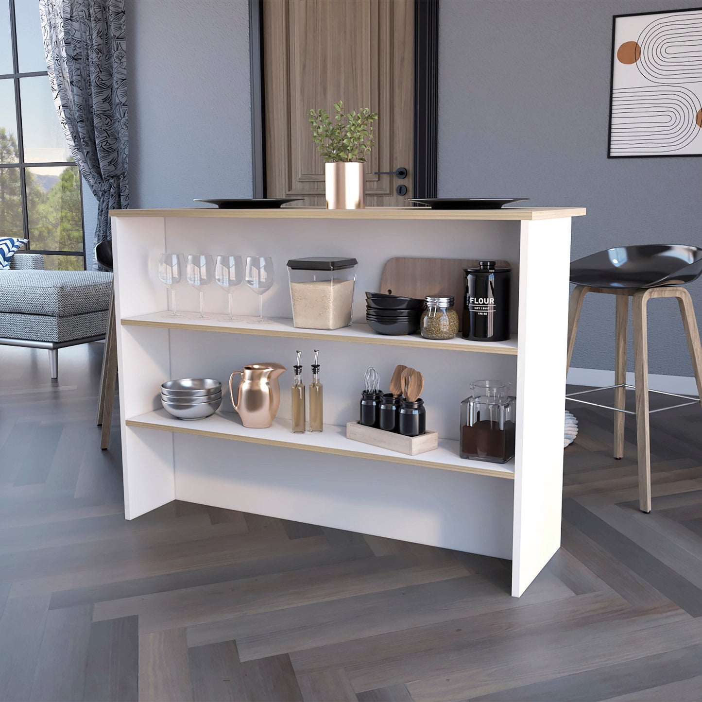 White 47" Kitchen Island With Storage