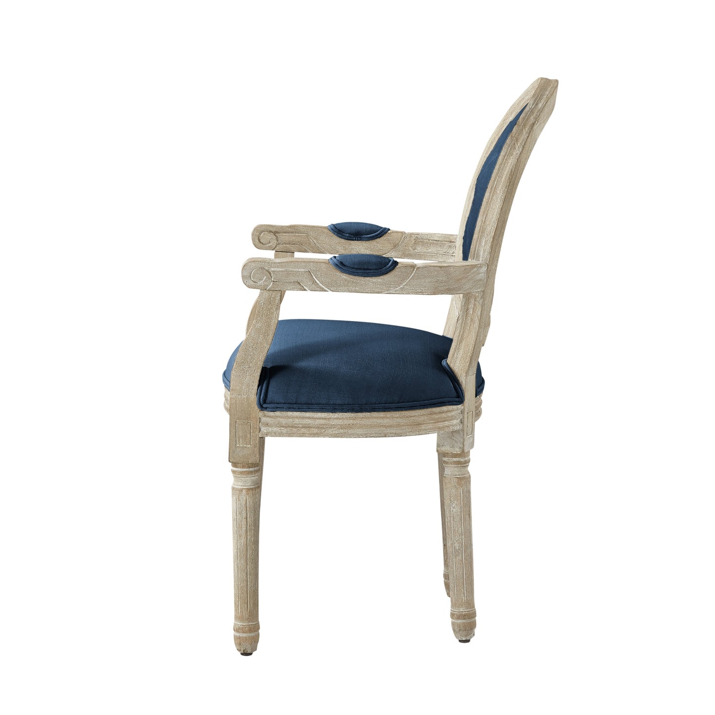 Tufted Navy Blue and Brown Upholstered Linen Dining Arm Chair