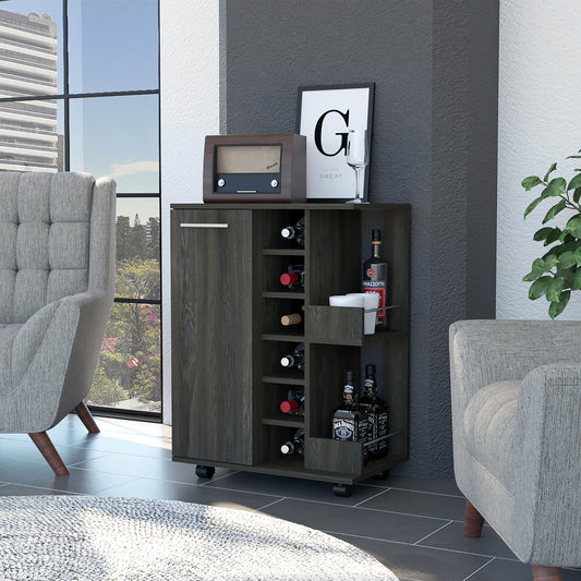 Espresso Rolling Bar Cart With Wine Storage