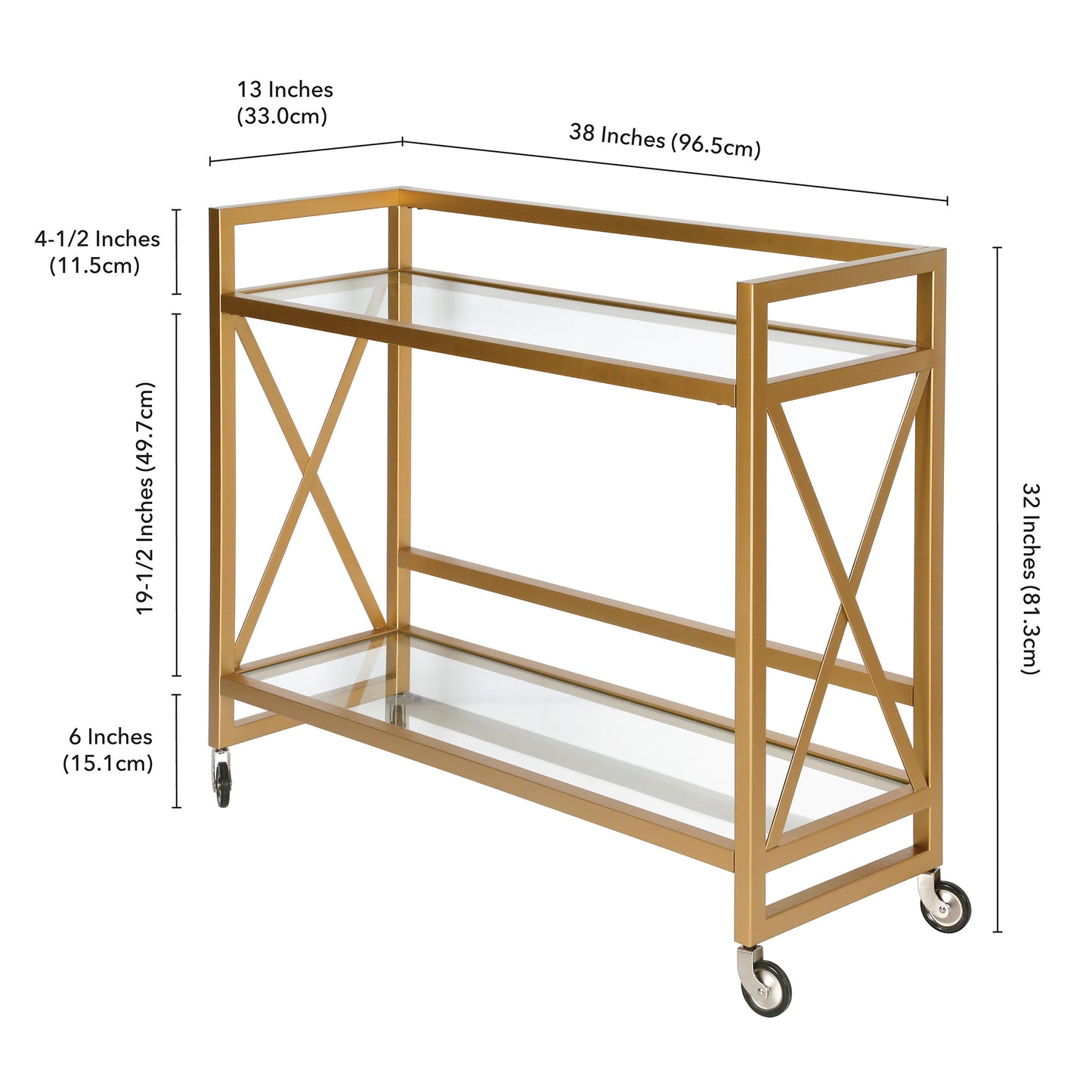 Brass Steel And Glass Rolling Bar Cart