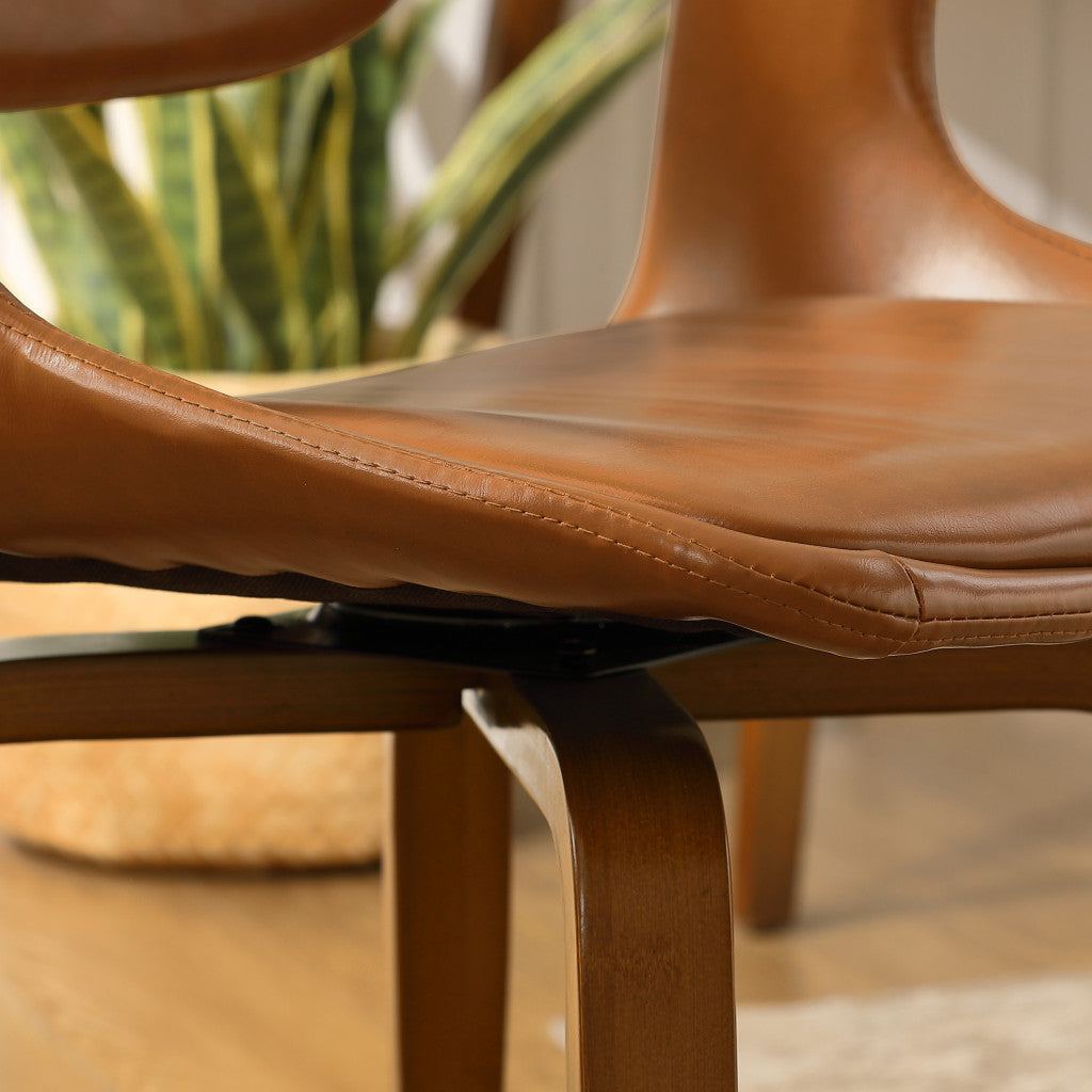 Brown And Natural Upholstered Faux Leather Dining Arm Chair