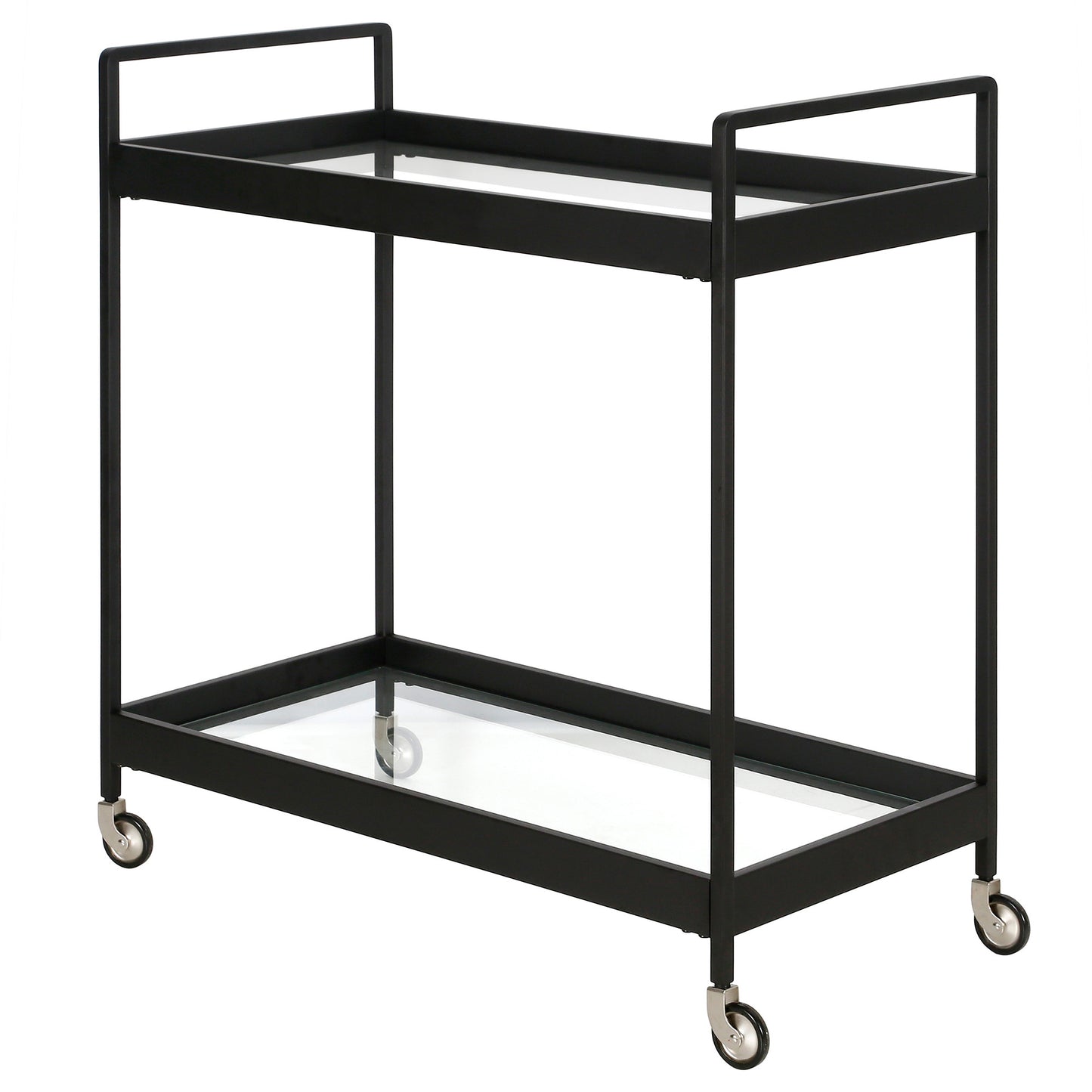 Black Steel And Glass Rolling Bar Cart