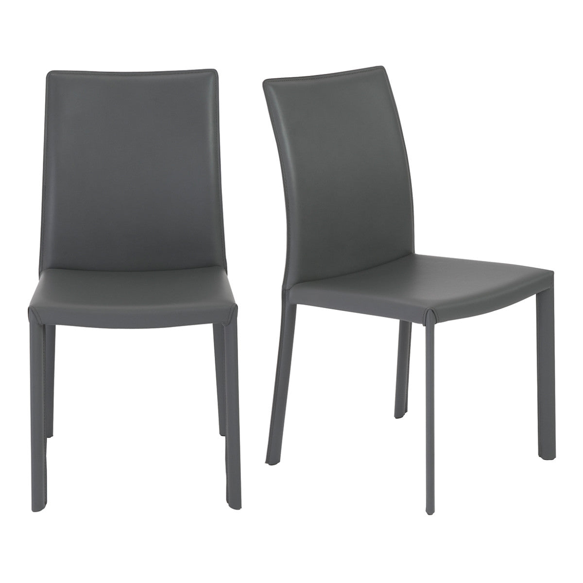 Set of Two Gray Upholstered Leather Dining Side Chairs