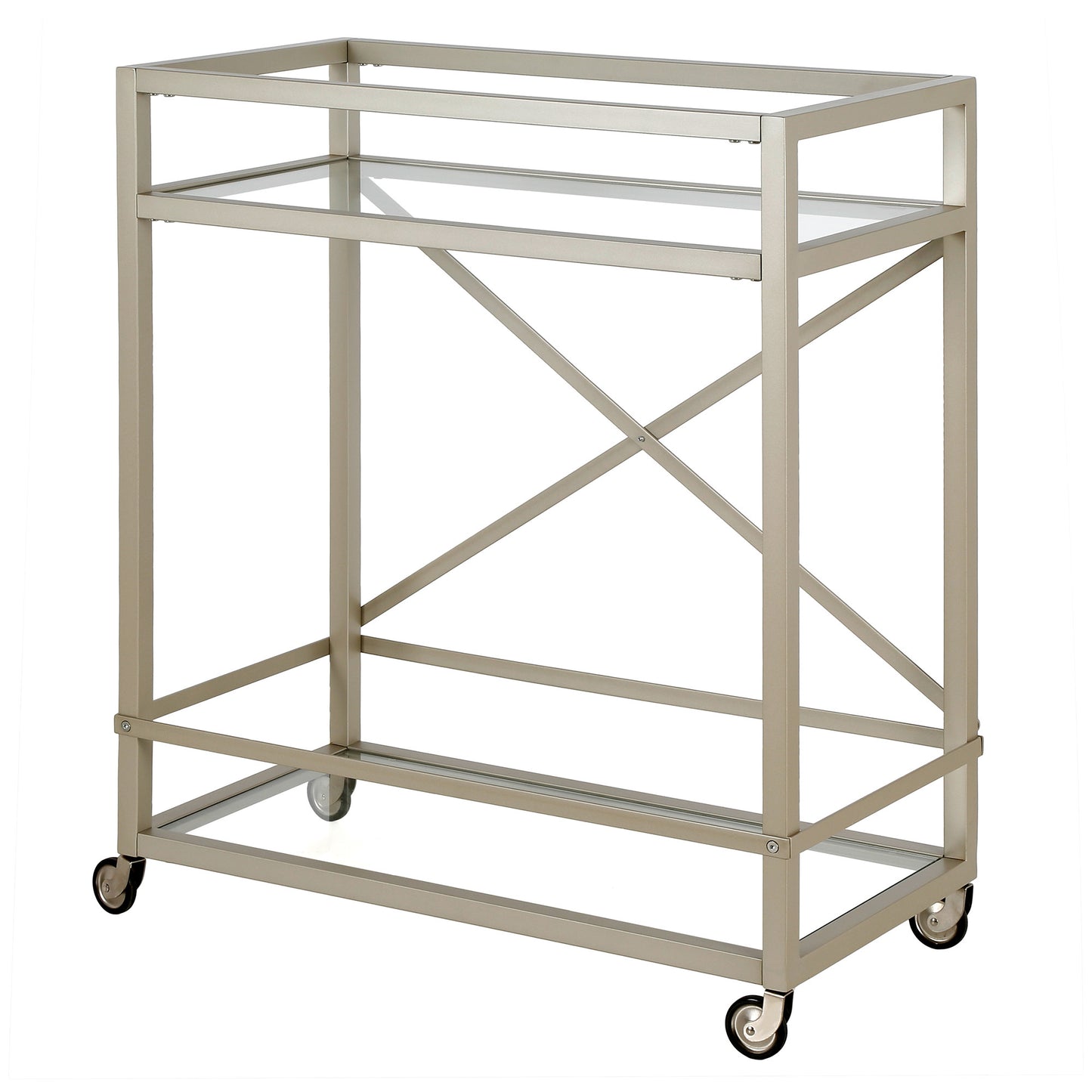 Nickel Steel And Glass Rolling Bar Cart