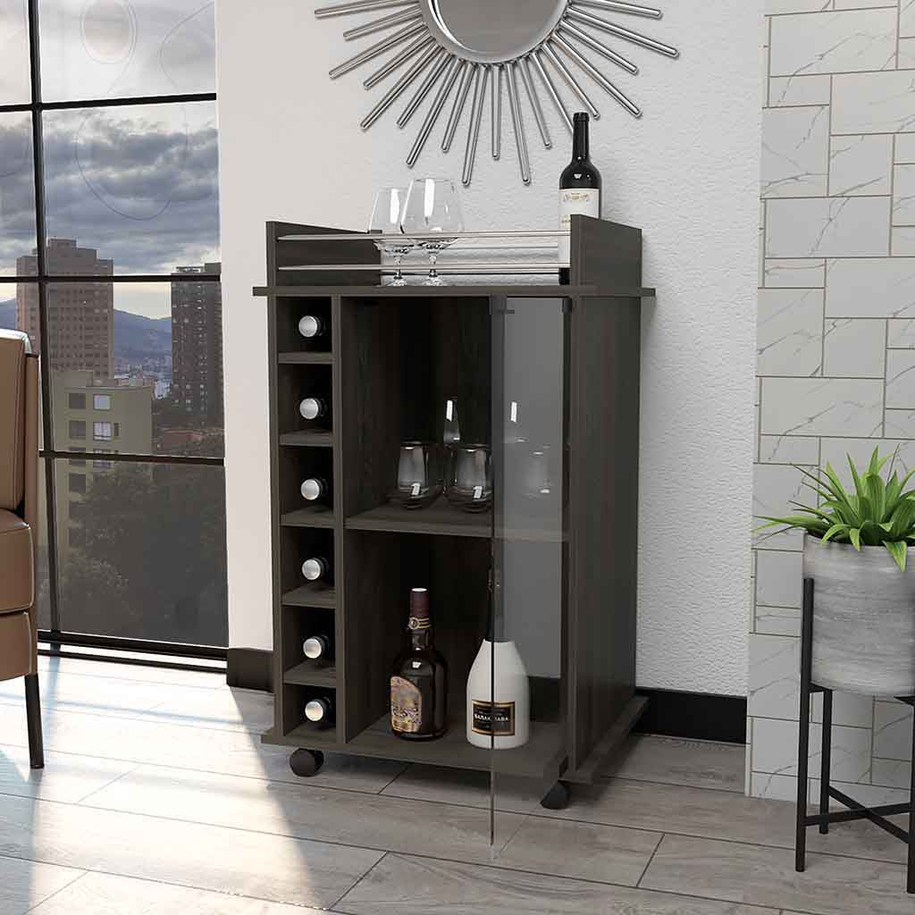 Espresso Rolling Bar Cart With Wine Storage