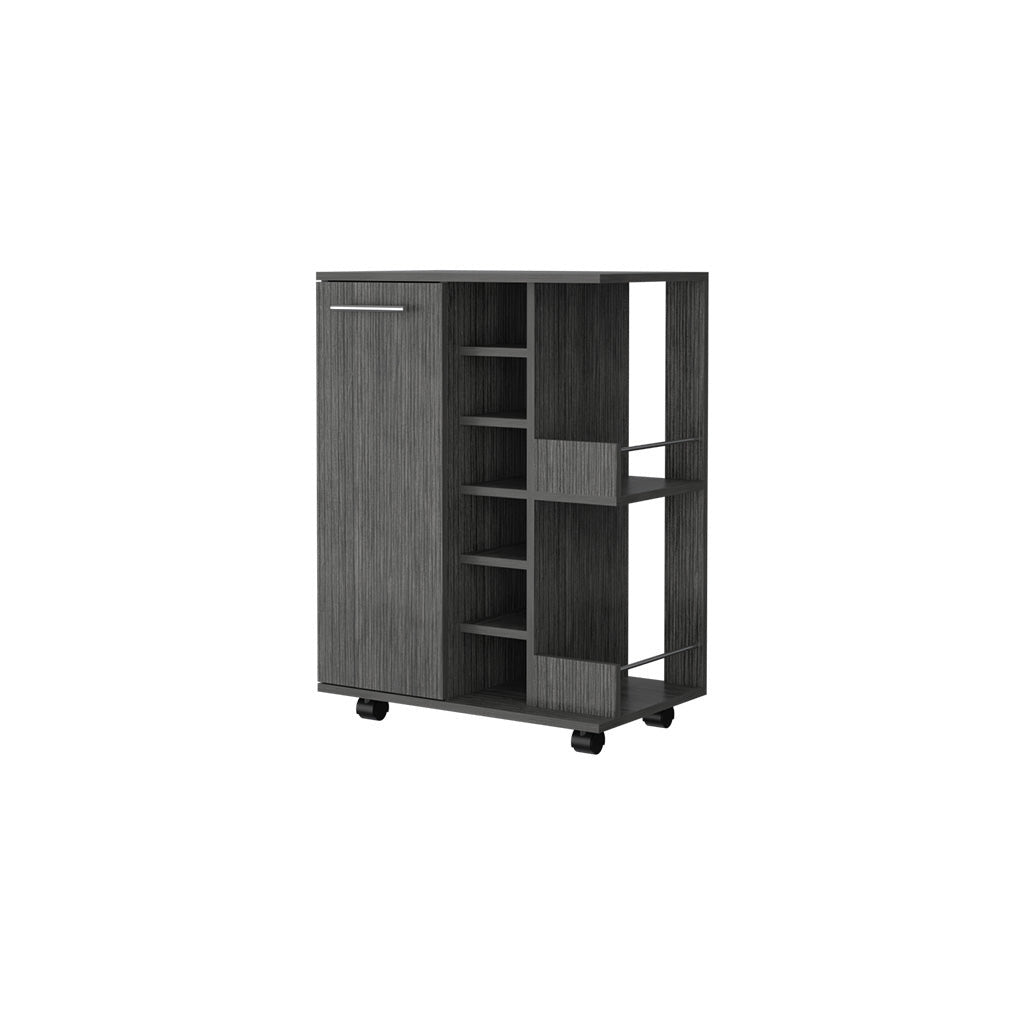 Gray Rolling Bar Cart With Wine Storage