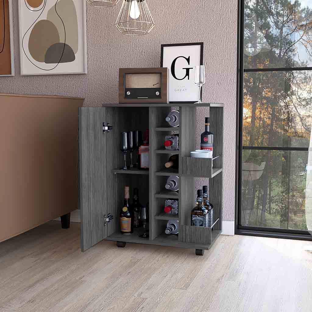 Gray Rolling Bar Cart With Wine Storage