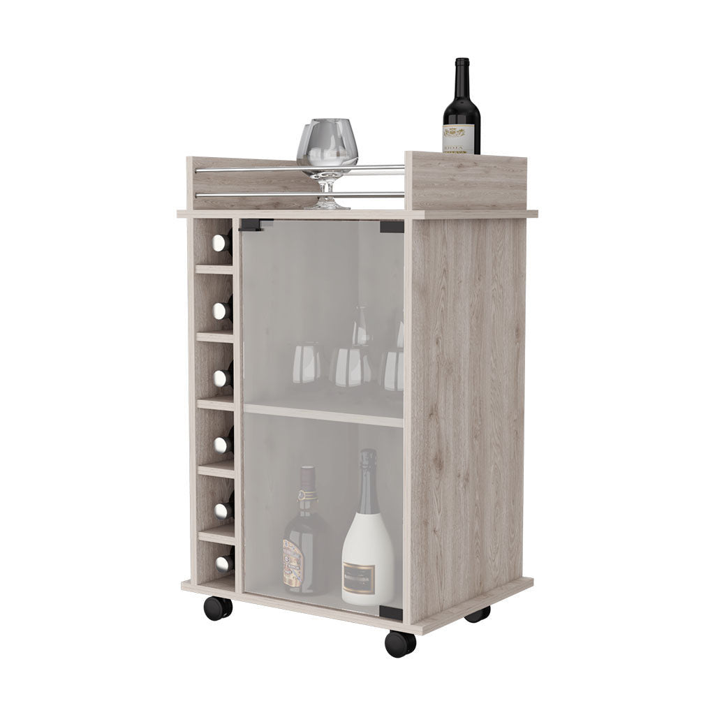 Light Gray Rolling Bar Cart With Wine Storage