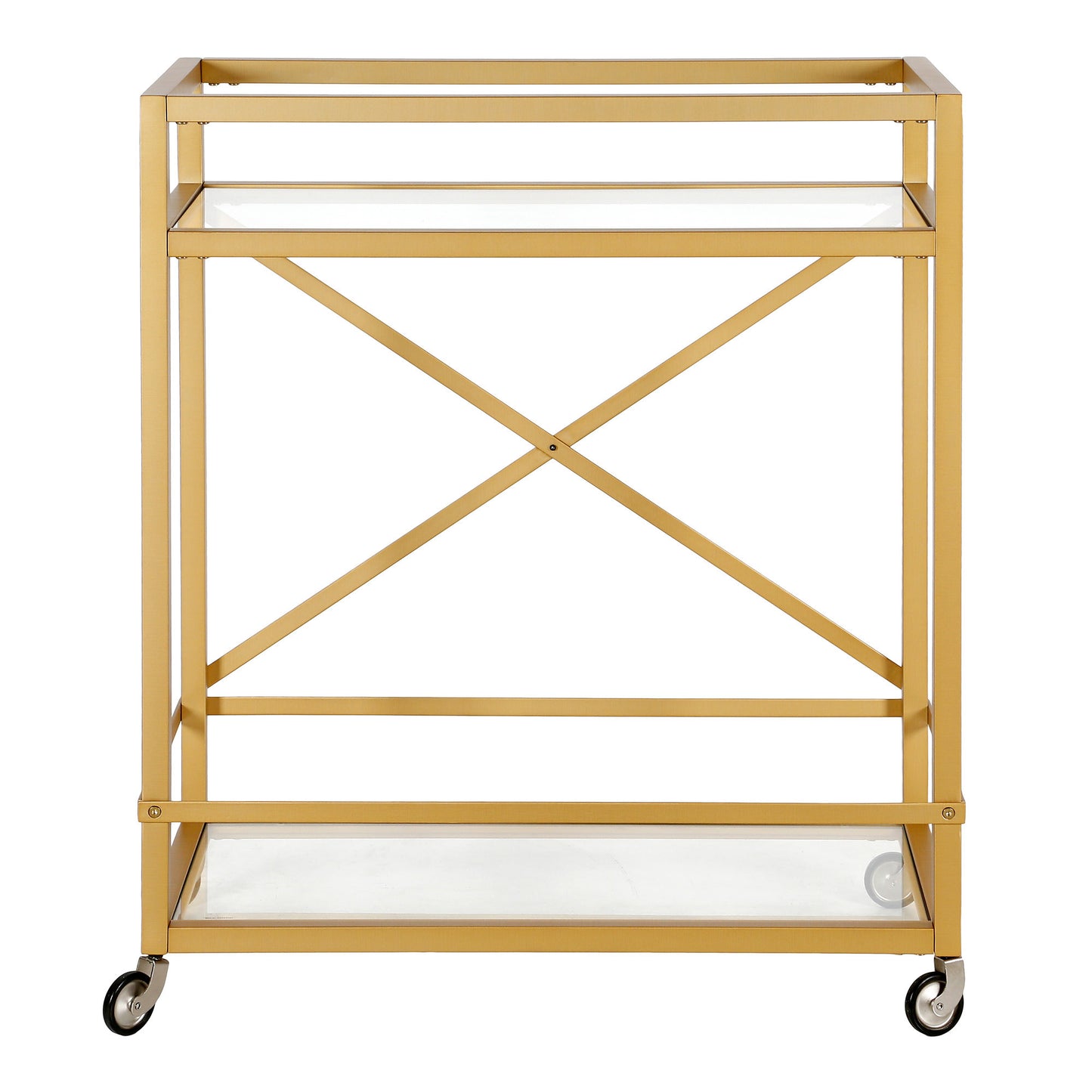 Brass Steel And Glass Rolling Bar Cart