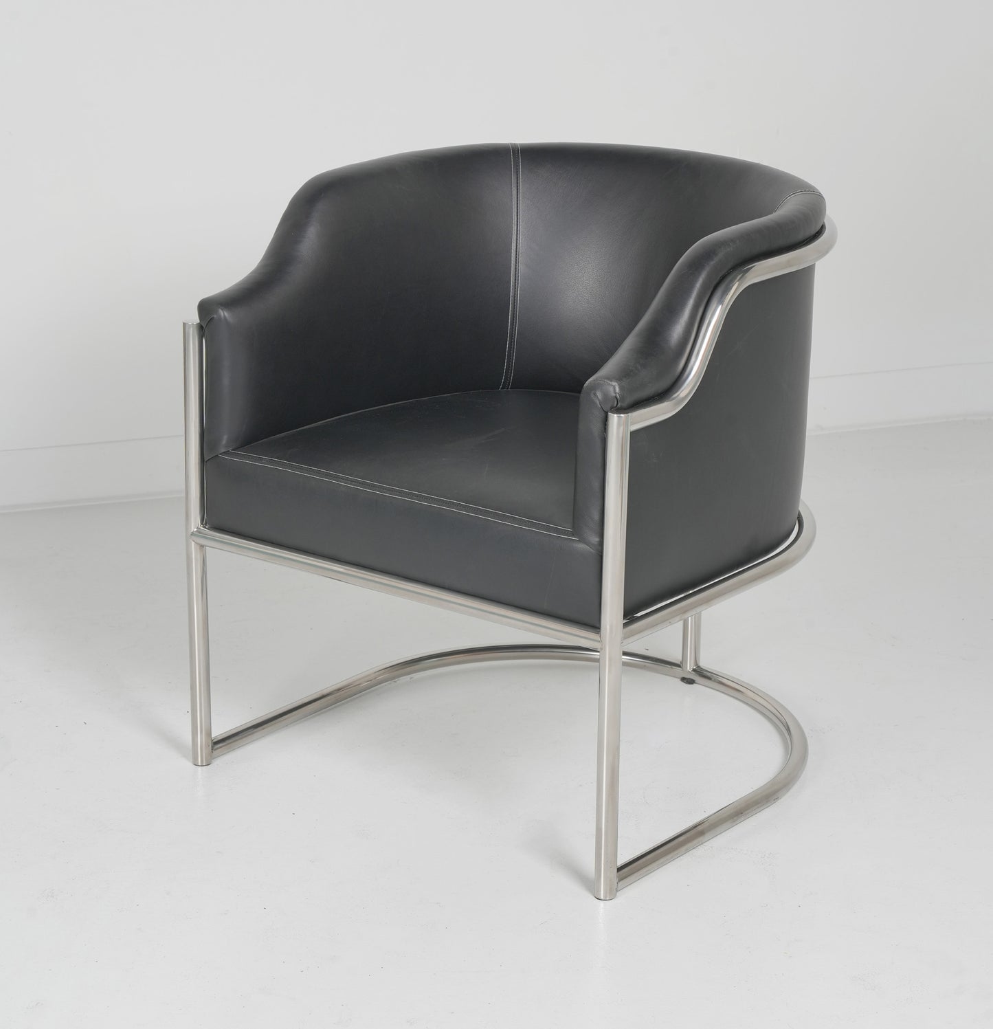 Charcoal Genuine Leather and Stainless Curved Back Dining or Side Chair