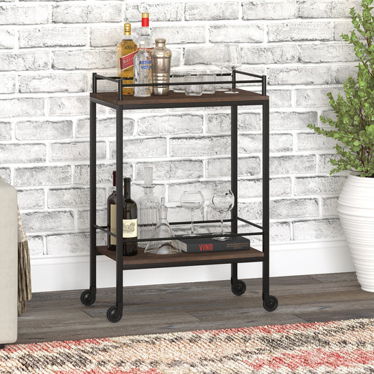 Brown Steel Rolling Bar Cart