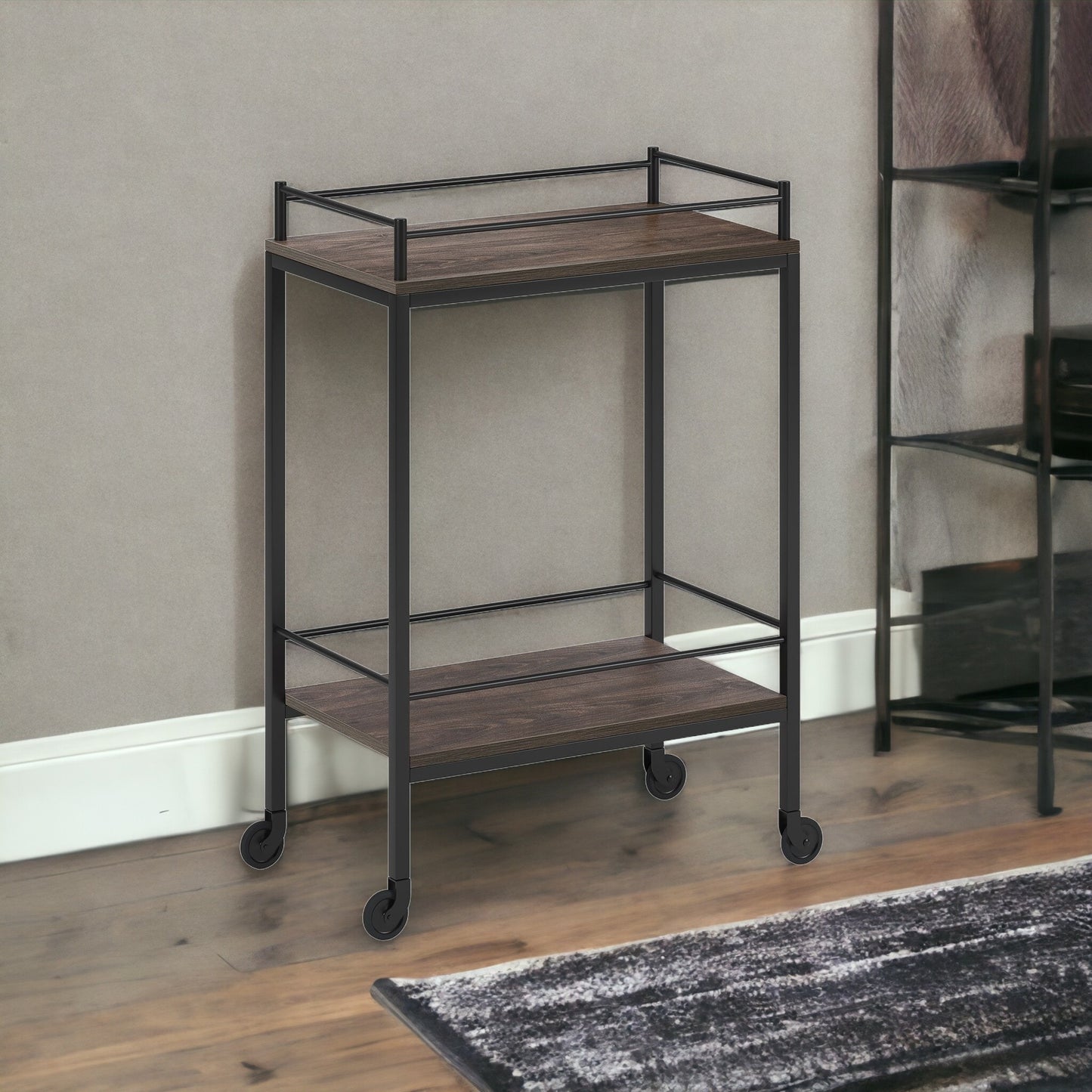 Brown Steel Rolling Bar Cart