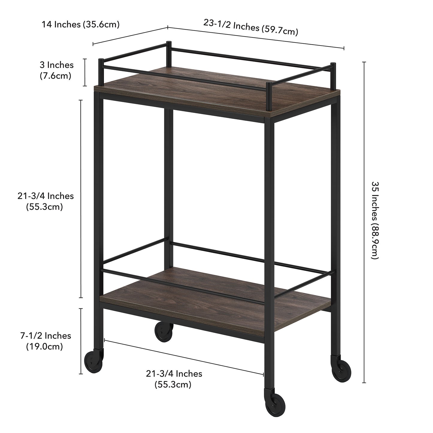 Brown Steel Rolling Bar Cart