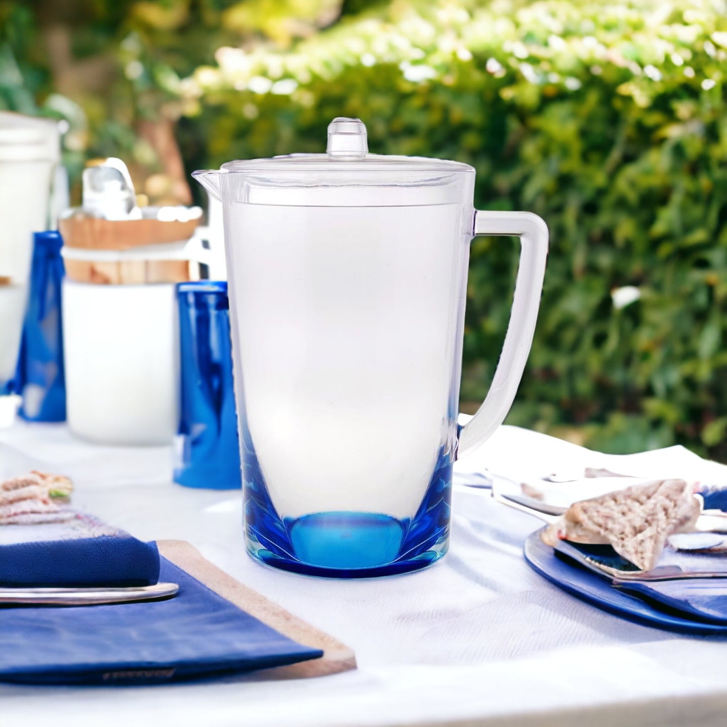 2.75 Quart Clear and Blue Acrylic Pitcher