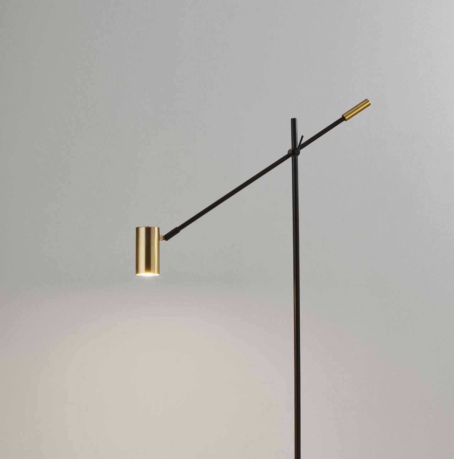 63" Black Adjustable LED Task Floor Lamp With Antiqued Brass Cylinder Shade