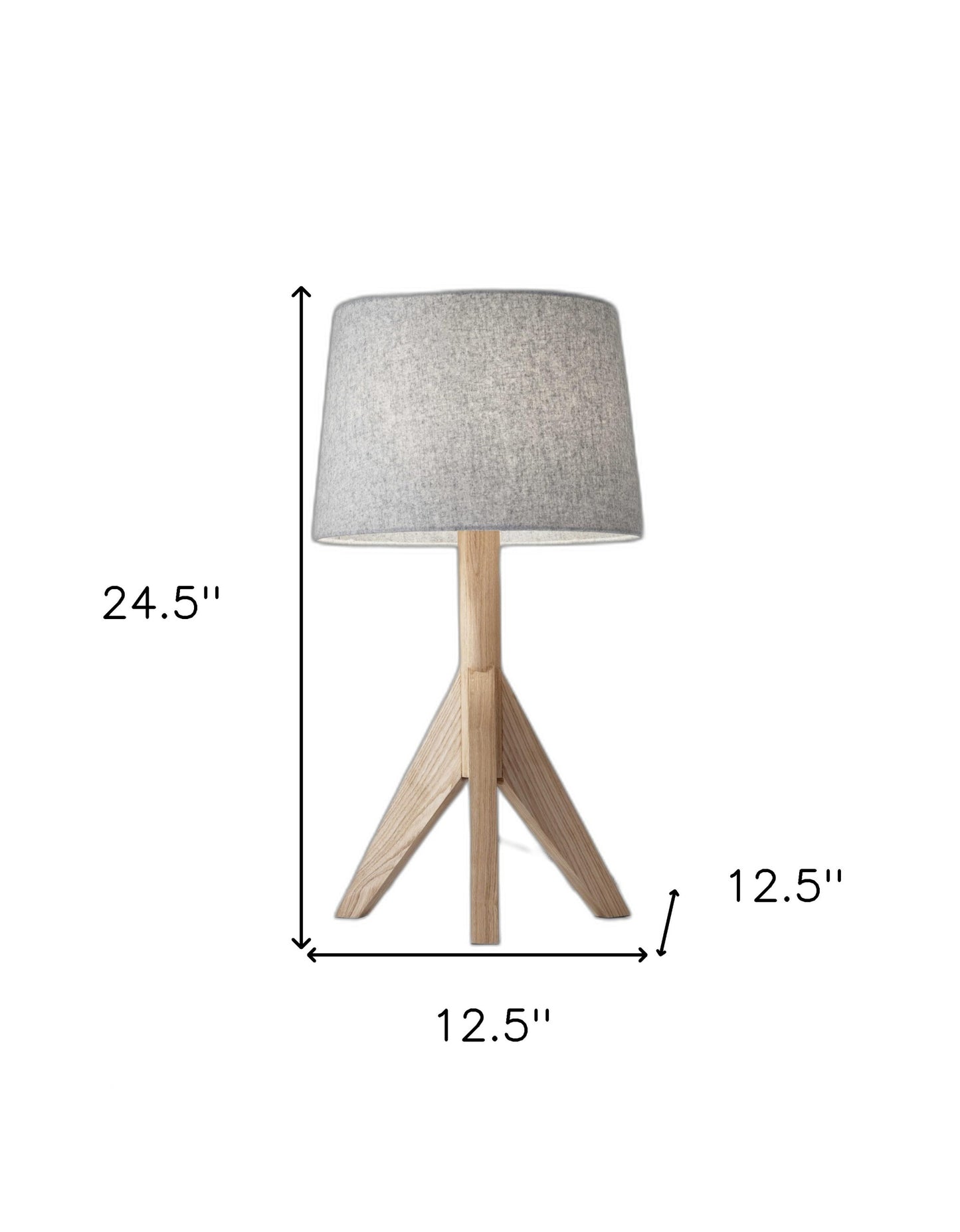 Natural Wood Tripod Base With Grey Felt Tapered Drum Shade Table Lamp