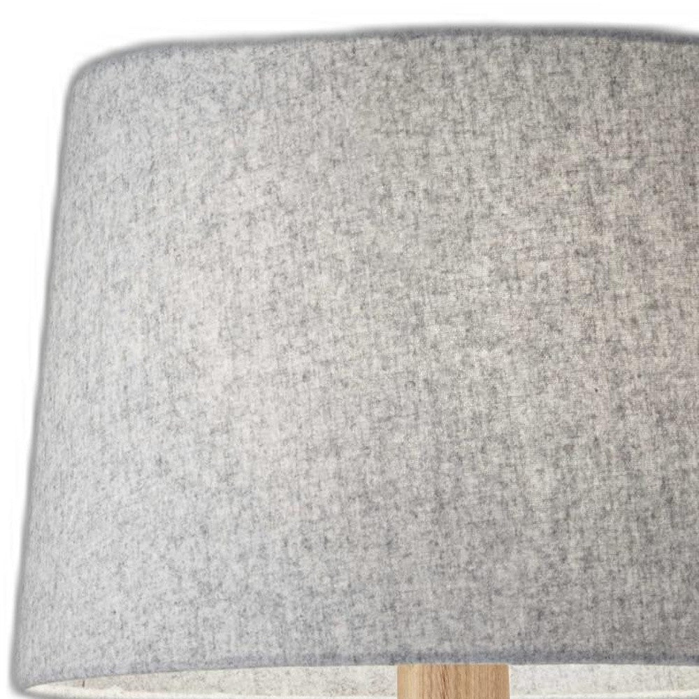 Natural Wood Tripod Base With Grey Felt Tapered Drum Shade Table Lamp