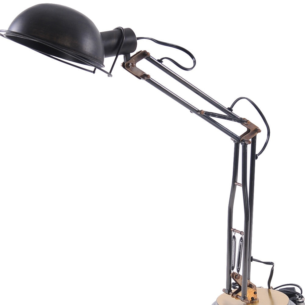 33" Black Metal Desk Table Lamp With Black Bowl Shade