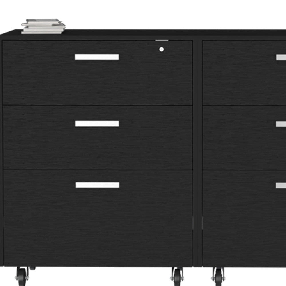 28" Black Wall mounted Accent Cabinet With Four Shelves And Six Drawers