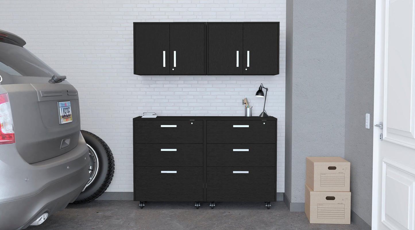 28" Black Wall mounted Accent Cabinet With Four Shelves And Six Drawers