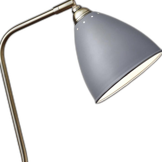 Grey Metal And Antique Brass Adjustable Usb Port Desk Lamp