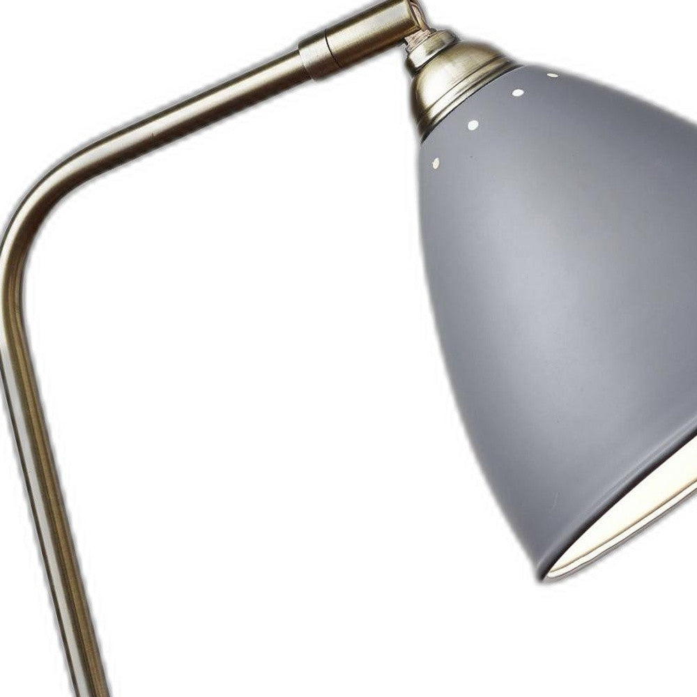 Grey Metal And Antique Brass Adjustable Usb Port Desk Lamp