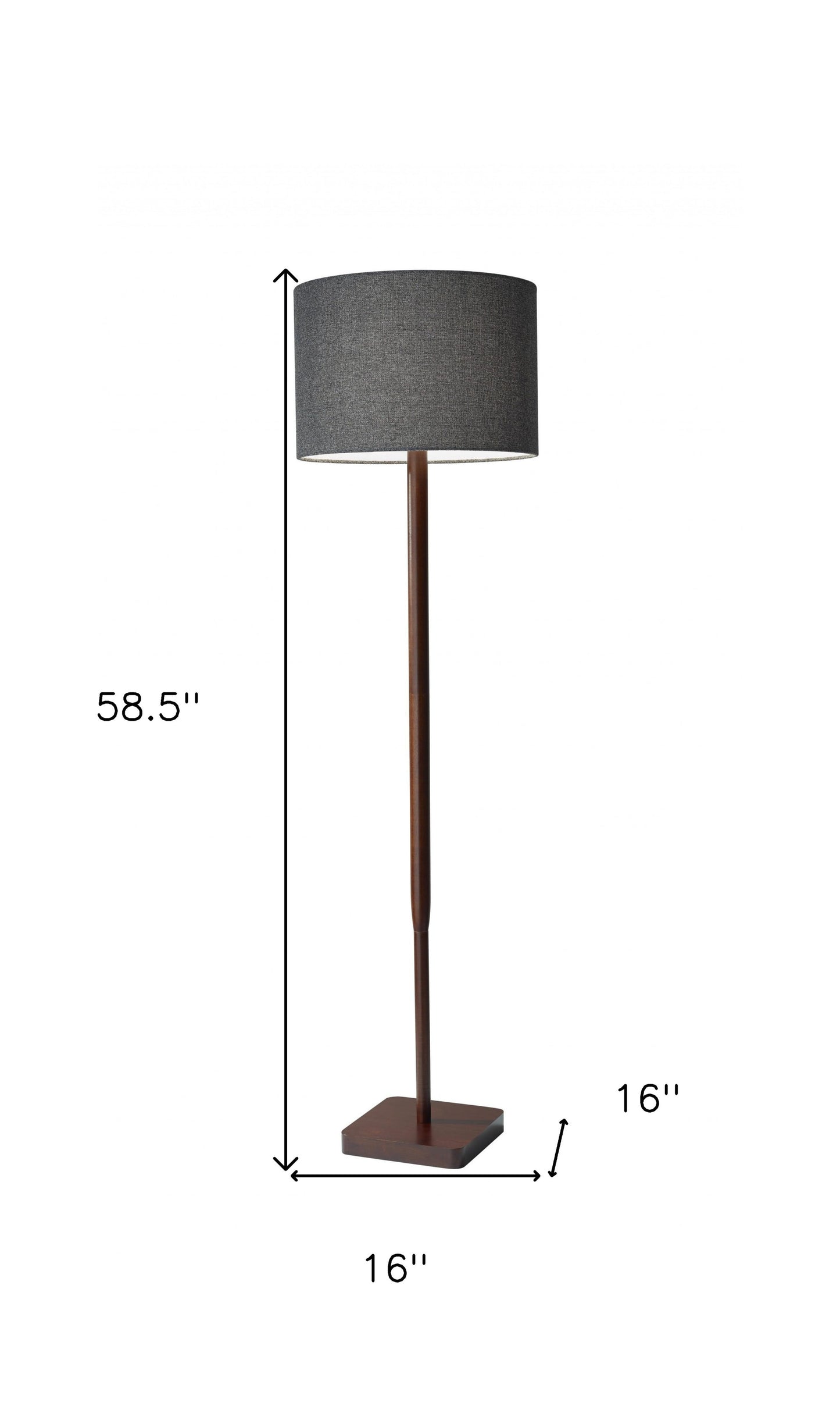 59" Solid Wood Traditional Shaped Floor Lamp With Black Drum Shade