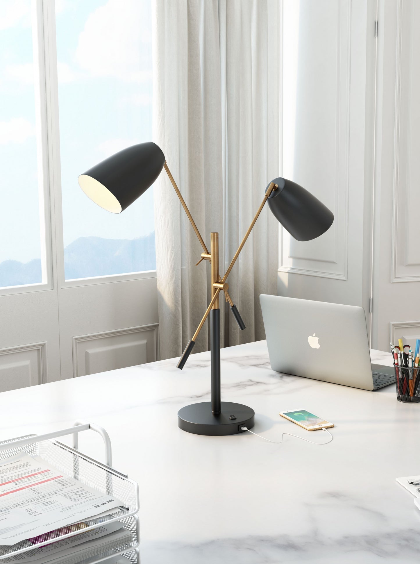 28" Black and Gold Adjustable Table or Desk Lamp