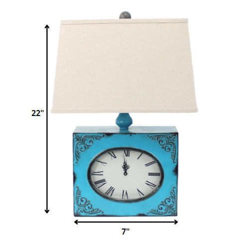 7 X 7 X 22 Blue Vintage Metal Clock Base - Table Lamp