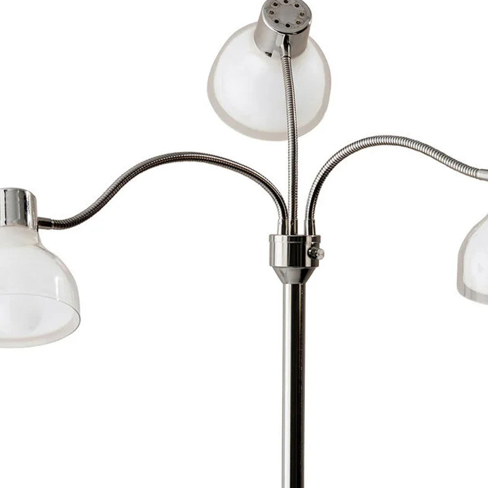 69" Nickel Three Light Tree Floor Lamp with White Bowl Shade