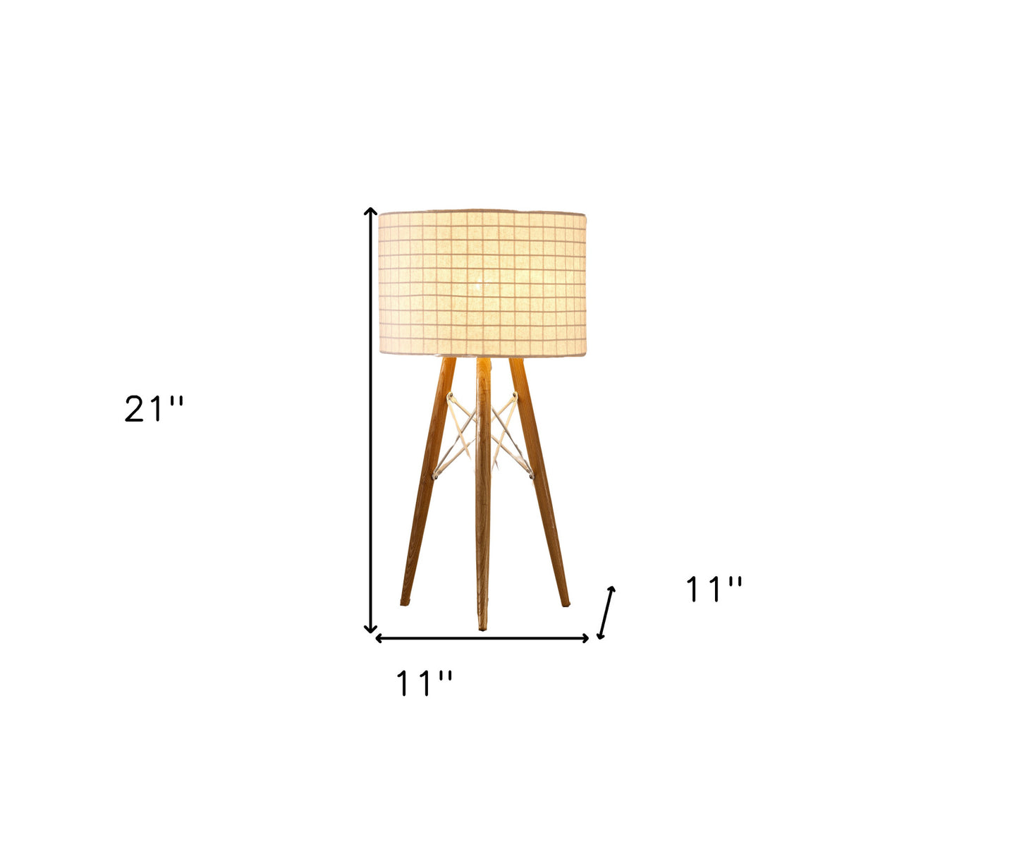 21" Brown Solid Wood Tripod Table Lamp With White Shade