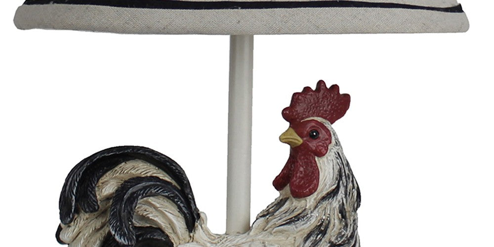 White And Black Rooster With Sunflower And Harlequin Patterned Accent Lamp