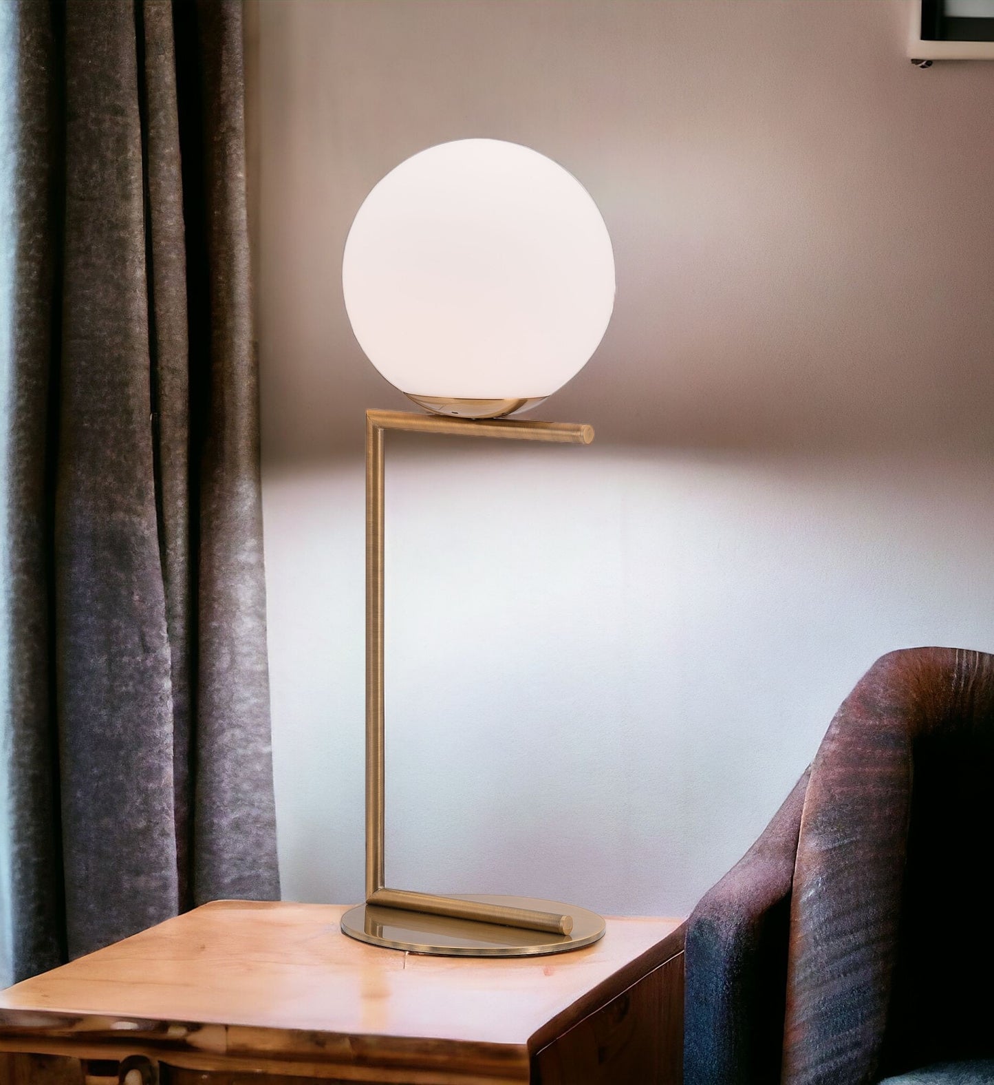 26" Brass Metal Geometric Bedside Table Lamp