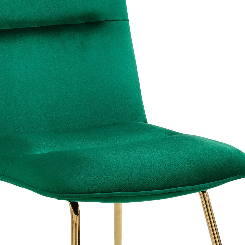 Set of Two Tufted Green And Gold Upholstered Velvet Dining Side Chairs