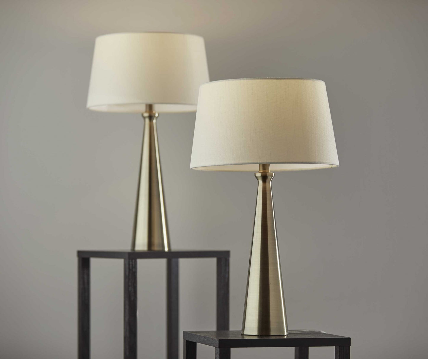 Set Of 2 Contemporary Tapered Brass Metal Table Lamps