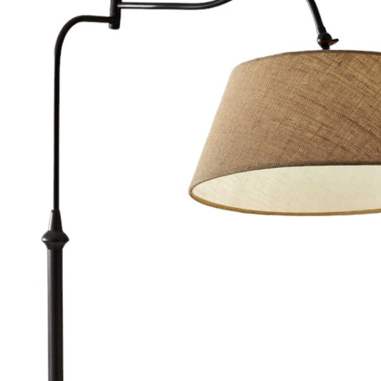 61" Bronze Arched Floor Lamp With Brown Empire Shade