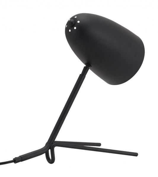 38" Black Metal Bedside Table Lamp With Black Dome Shade