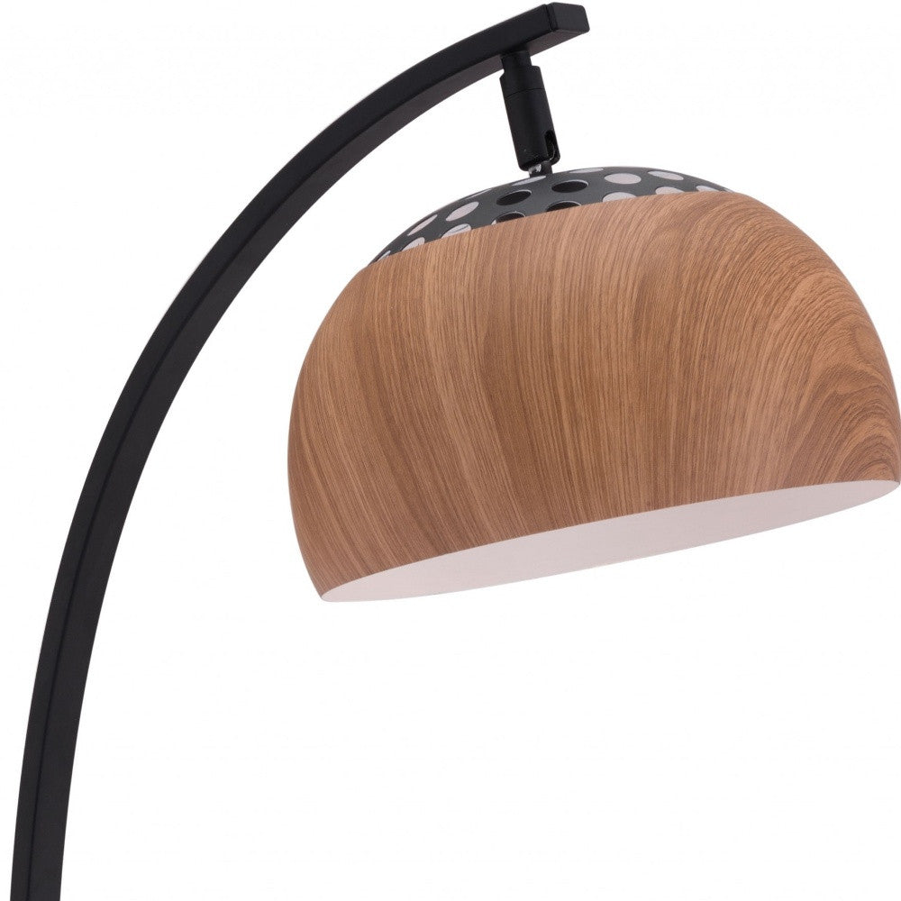 27" Black Metal Bedside Table Lamp With Brown Dome Shade