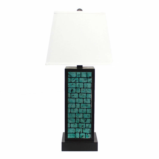 13 X 15 X 30.75 Black Metal With Teal Brick Pattern - Table Lamp