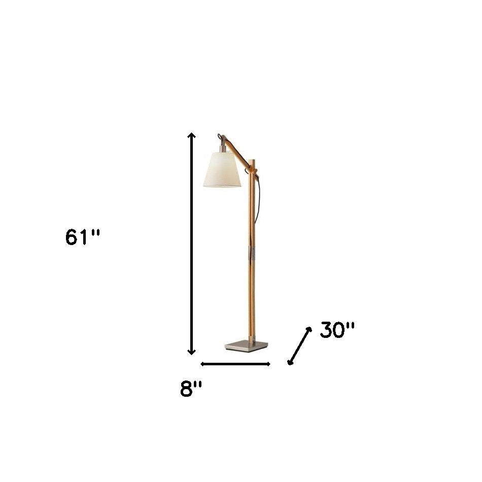 Natural Wood Floor Lamp With Adjustable Hinged Arm