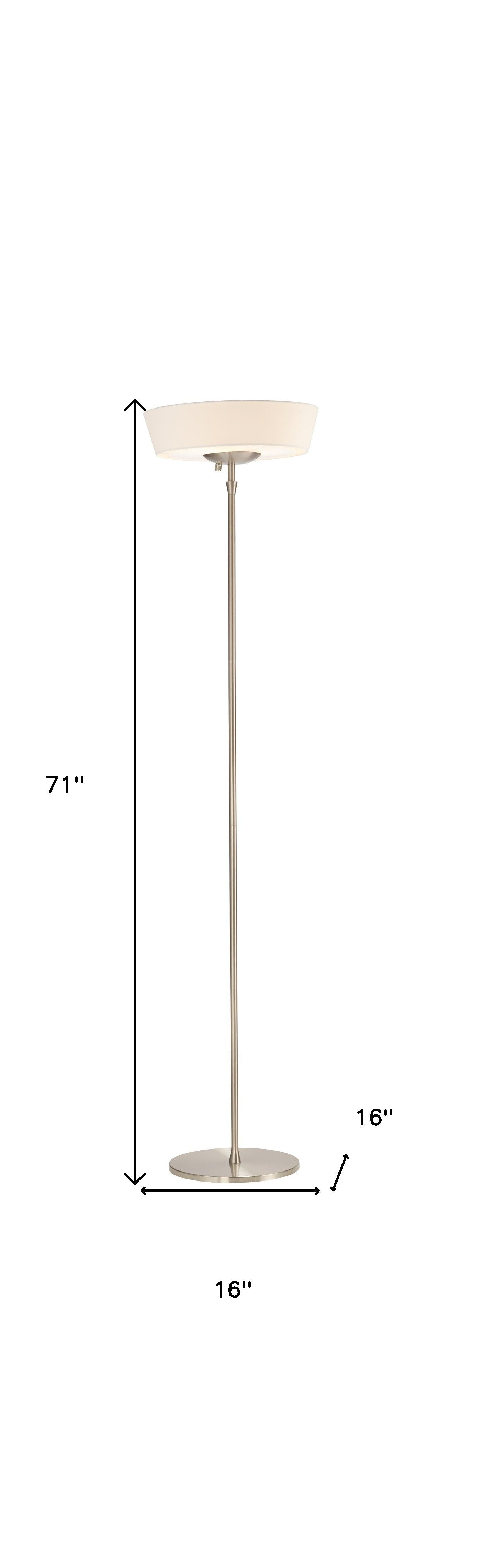 71" Brushed Led Torchiere Floor Lamp With White Empire Shade