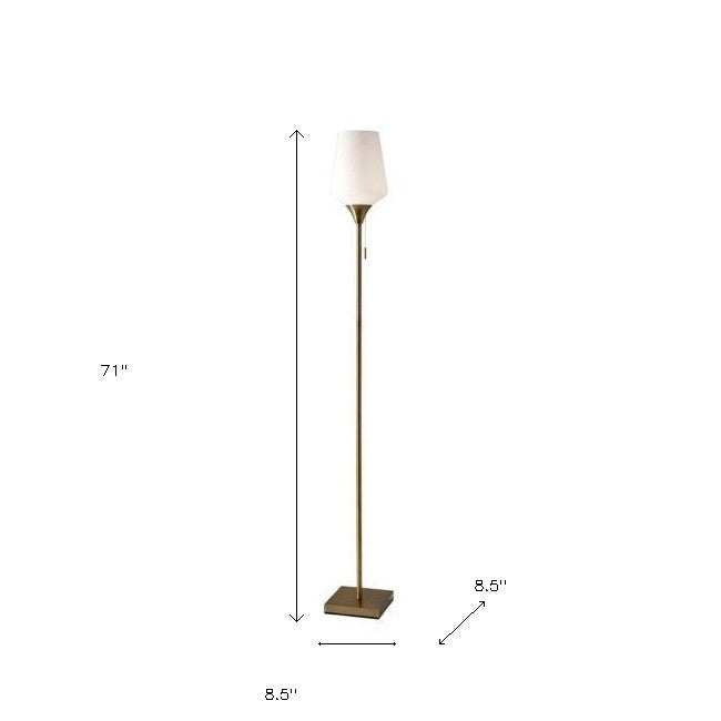 Brass Metal Floor Lamp With White Opal Wine Glass Shade