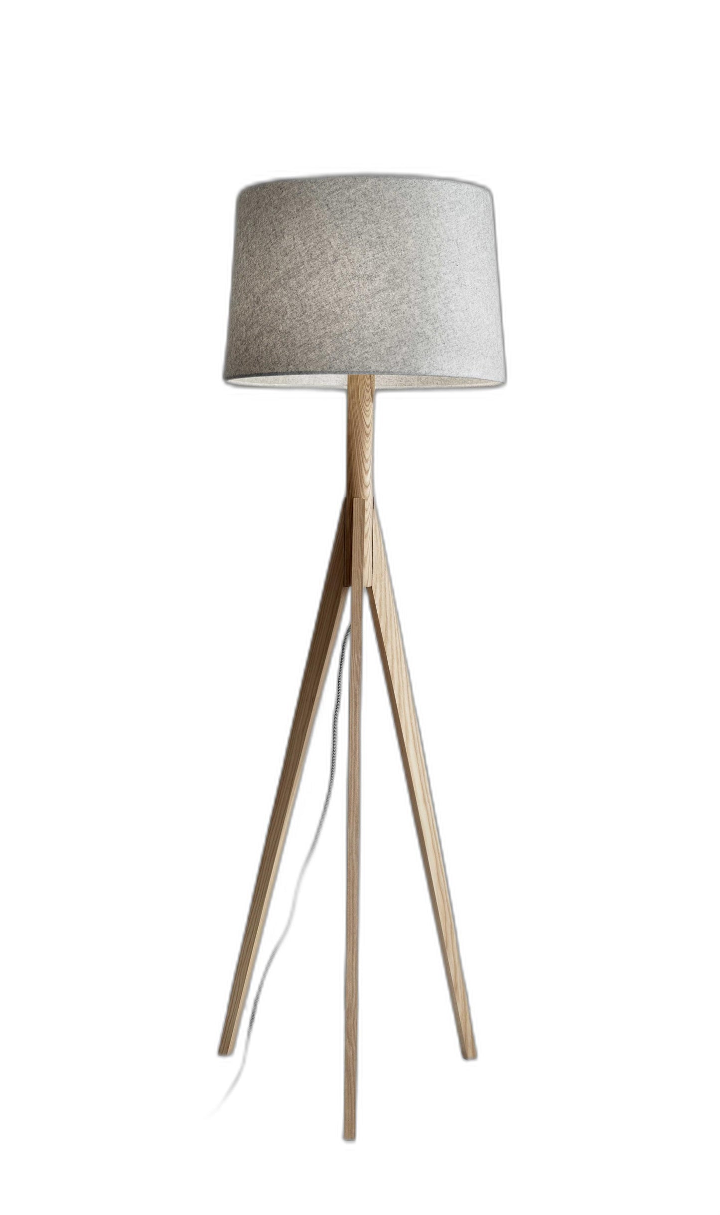 59" Solid Wood Tripod Floor Lamp With Gray Empire Shade