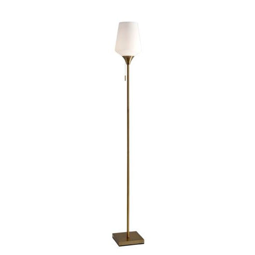 Brass Metal Floor Lamp With White Opal Wine Glass Shade