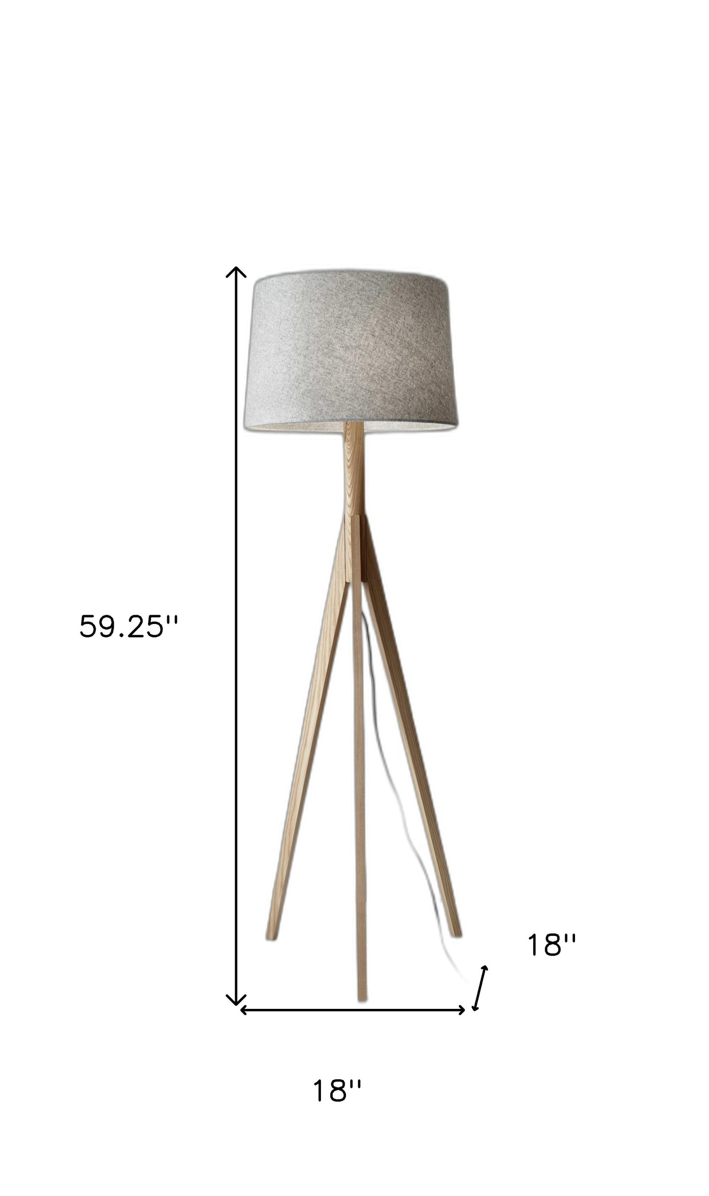 59" Solid Wood Tripod Floor Lamp With Gray Empire Shade