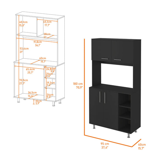 28" Black Wall mounted Accent Cabinet With Nine Shelves And Three Drawers