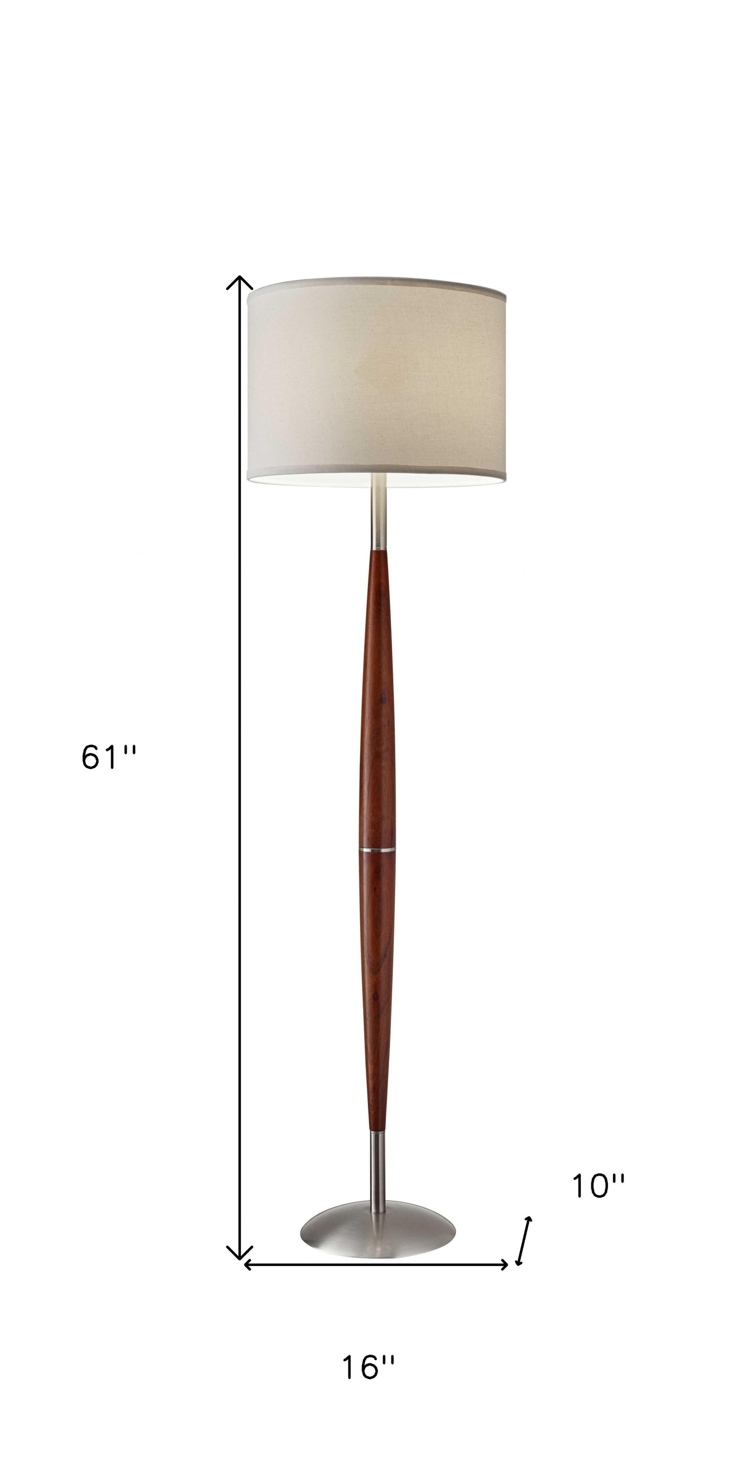 61" Solid Wood Traditional Shaped Floor Lamp With White Drum Shade