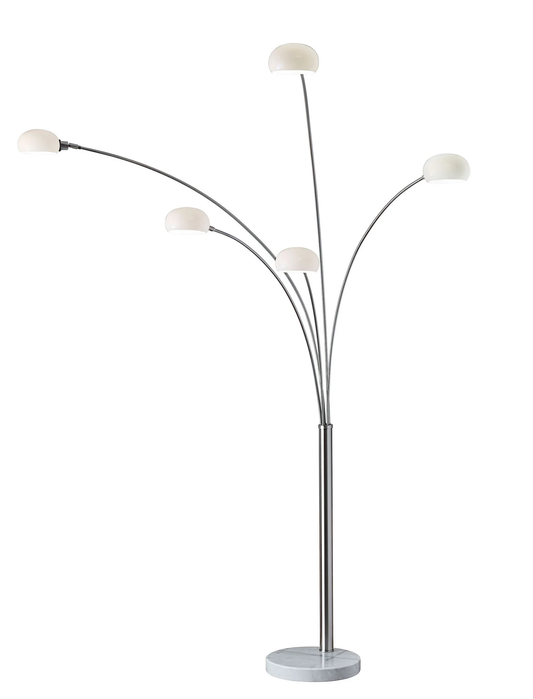 86" Steel Five Light Tree Floor Lamp With White Solid Color Bell Shade